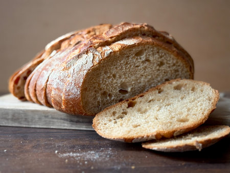 Traditional Ottoman Style Bread Slice on Wooden Board. organic food