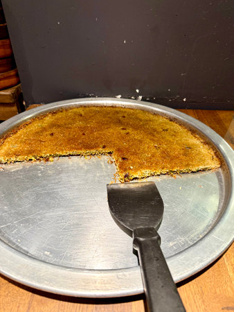 Traditional Turkish dessert antep kadayif pistachio kadayif served in trayの写真素材