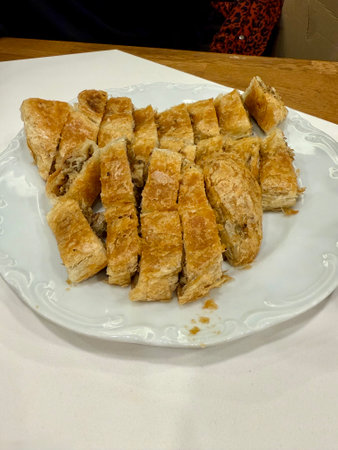 Turkish style meat stuffed filo dough borek served kol boregi. Served at restaurant