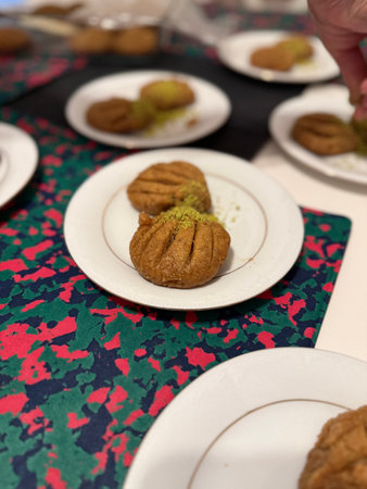 Turkish dessert traditional sherbet dessert kalburabasti sekerpare or sea waveの写真素材