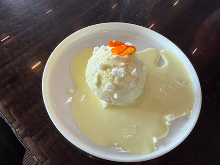 Turkish Dessert Sambali or Damascus Dessert with lemon zest and rumの写真素材