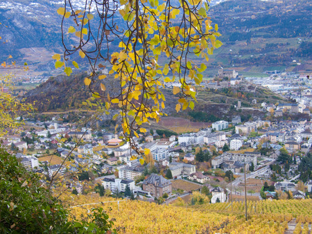 View of the city of Sion, Valais, Switzerlandの写真素材