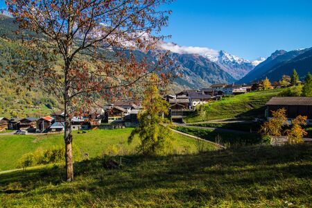 brusson in valais in swissの写真素材
