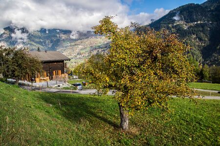 brusson in valais in swissの写真素材