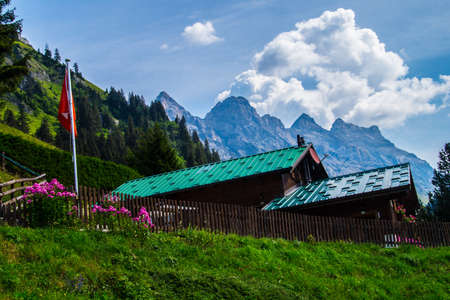 lake of frience in villars-gryon, swissの写真素材