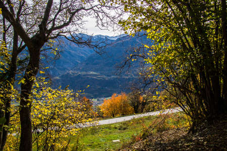 chermignon from below in valais in swissの写真素材