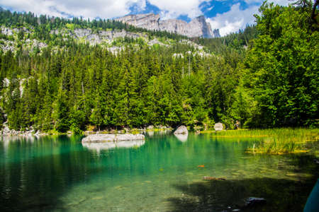 lake vert in chamonix in haute savoie in franceの写真素材