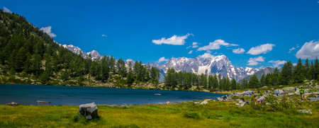 lake of arpy in val aoste in italyの写真素材