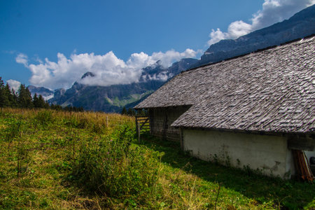 les diablerets in lake of retaud in valais in swissの写真素材