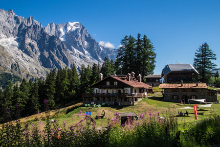 Mountain village in the Dolomites, South Tyrol, Italyの写真素材