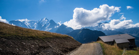 Panoramic view of Annapurna Circuit Trek, Nepalの写真素材