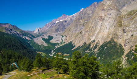 Panoramic view of Dolomites mountains in summer, Italyの写真素材
