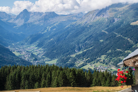 Panoramic view of the village of Engelberg on the Swiss alpsの写真素材