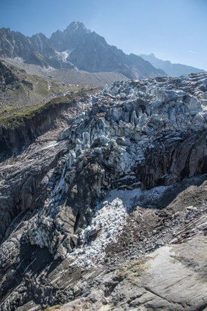 Mountain landscape with glacier and clear blue sky, Caucasus, Russiaの写真素材
