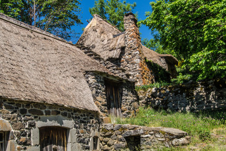 Old traditional stone house with thatched roof in the village of Gdansk, Polandの写真素材