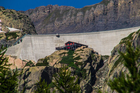 Alpine hydroelectric power station in the Dolomites, Italyの写真素材