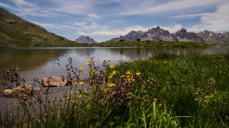 Lake Serpent, Nevache, Hautes-Alpes, Franceの写真素材