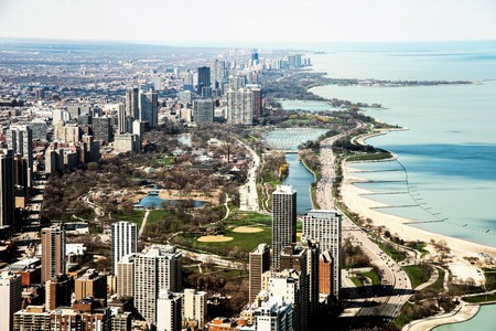 Chicago skyline. Chicago downtown skyline at duskのeditorial素材