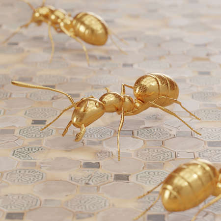 gold ant sculpture render viewの写真素材