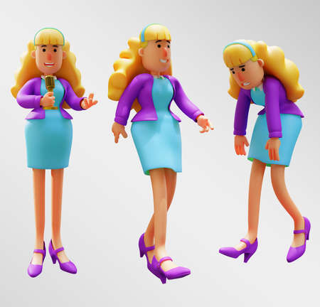 Happy and Social Business woman Female Character Set 3d renderingの写真素材