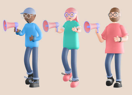 Social and Happy Male and Female Character Poses Set 3d rendering