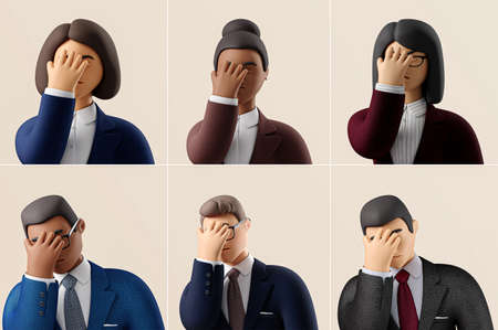 female and male character facepalm 3d renderingの写真素材