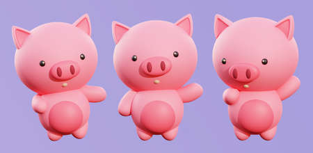 baby pig poses 3d rendering