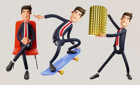 Happy and Social Business man male Character Set 3d rendering