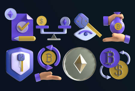 crypto icon set design 3d renderingの写真素材