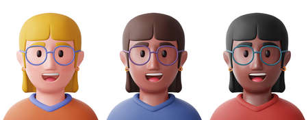 female and male cartoon character on white isolated background 3d rendering