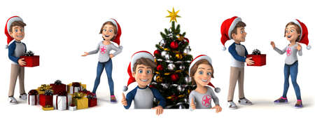 christmas kids cartoon character design on white isolated background 3d renderingの写真素材