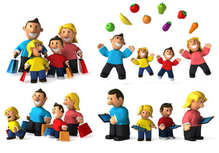 family cartoon character design on white isolated background 3d rendering