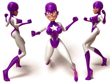 female hero cartoon character design on white isolated background 3d renderingの写真素材