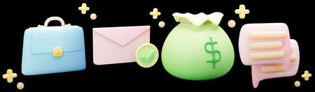 business and finance icon set on isolated background 3d renderingの写真素材