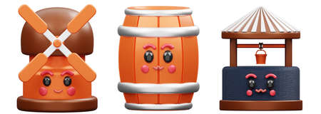 farm icon set on isolated background 3d renderingの写真素材