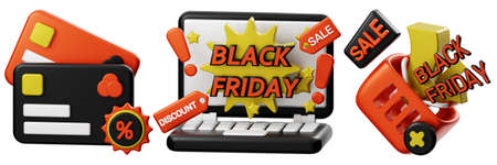 black friday icon set on isolated background 3d rendering