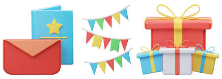 celebration icon set on isolated background 3d rendering