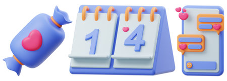 valentine day icon set on isolated background 3d renderingの写真素材