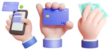 business hand poses set on white isolated background 3d rendering