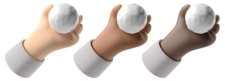 hand pack with snow ball on white isolated background 3d renderingの写真素材