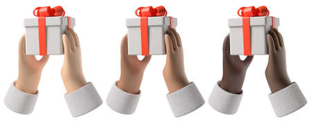 hand pack with christmas present on white isolated background 3d renderingの写真素材