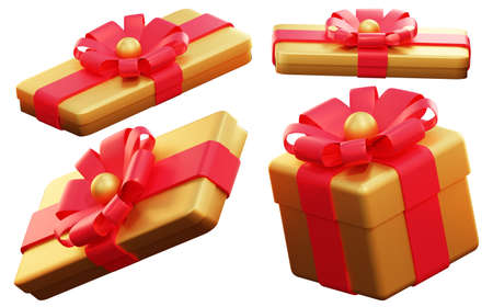 christmas present pack set on white isolated background 3d rendering