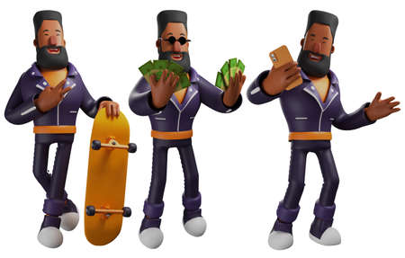 male cartoon character pose set on white isolated background 3d rendering