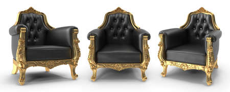 modern vintage chair and armchair with fabric on white isolated background with shadows 3d rendering