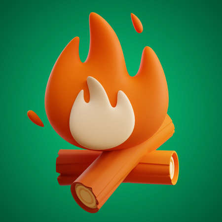 campfire for camping cartoon and game asset icon set on isolated background 3d renderingの写真素材