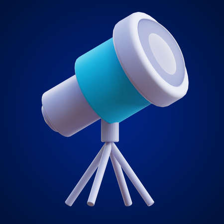 space telescope cartoon and game asset icon set on isolated background 3d renderingの写真素材