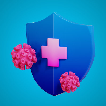 health and medicine virus shield cartoon icon set on isolated background 3d renderingの写真素材