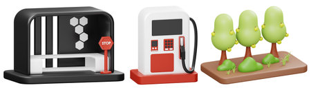 city elements icon set on white isolated background 3d renderingの写真素材