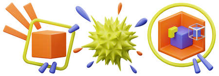 abstract elements icon set on white isolated background 3d renderingの写真素材