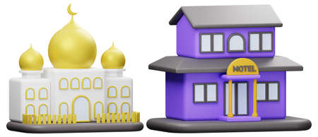 city buildings icon set on white isolated background 3d renderingの写真素材